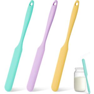 3 Pcs Silicone Jar Spatula Set, Sourdough Spurtle, Jar Scraper, Long Handle Thin Spatulas, Perfect for Jars, Bottles, Containers, Mixing, Scraping, Spreading Jam, Cake Icing and Sourdough Tools. (3)