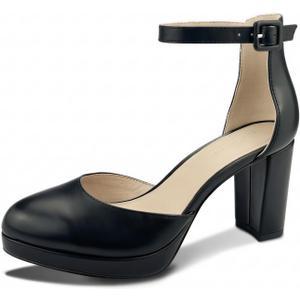 Chunky Closed Toe Heels for Women, Women's Platform Chunky Heels Closed Toe Block Ankle Strap Dress Buckle Round Toe Wedding Party Comfortable Pumps Shoes
