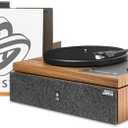 Stack Stone Hi-Fi Vinyl Record Player with Speakers, All in One Vintage Belt Drive Wooden Turntable for High Fidelity Sound by Jamo, Magnetic Cartridge, Ti Amplifiers, Bluetooth, Anti-Skate, Auto Off