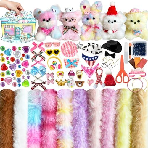 124 Pcs Fuzzy Pipe Cleaner Craft Supplies Kit, 39inch Large Pastel Thick Fluffy Jumbo Fur Chenille Stems with Decorative Accessories. Creative DIY Animals Dog Puppy. Good for Gift.