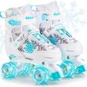 Snowflake Roller Skates for Girls,4 Size Adjustable Kids Roller Skates with All Light Up Wheels for Toddler Teens Beginners, Ideal Birthday for Indoor Outdoor Use (Medium - Big Kid(1-4), White)