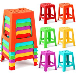 Leinuosen 6 Pcs Plastic Stool for Classroom 18 Inch Stackable School Stools Modern Portable Nesting Chair for Kids Students Classroom School Home Office (Bright)