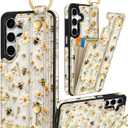 Petitian for Samsung Galaxy A16 5G Case with Wallet - Women Girls Cute Girly Aesthetic Unique Design Leather Credit Card Holder Cardholder Stand Wristband for Galaxy A16 5G, Flower