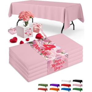 Niuara Pink Plastic Table Cloth - 4 Pack 54" 108" Rectangle Disposable Tablecloths for 6FT Tables, Table Cover for Party, Valentines, Mothers Day, Holiday & Gathering Use
