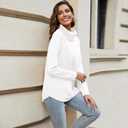 Women's Turtleneck Knit Pullover Long Sleeve Casual Oversized Curved Hemline Sweater Tops (White)