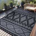 OLANLY Outdoor Rug Waterproof 8x10 ft, Reversible Outdoor Plastic Straw Rug, Boho Patio Rug, Indoor Outdoor Carpet, RV Mat Outside for Patio, Camp, Picnic, Balcony, Deck, Backyard, Black & Grey