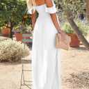 Happy Sailed Women's 2025 Summer Smocked Off The Shoulder Maxi Dresses Ruffle Short Sleeve A Line Side Slit Sundress (White, M)