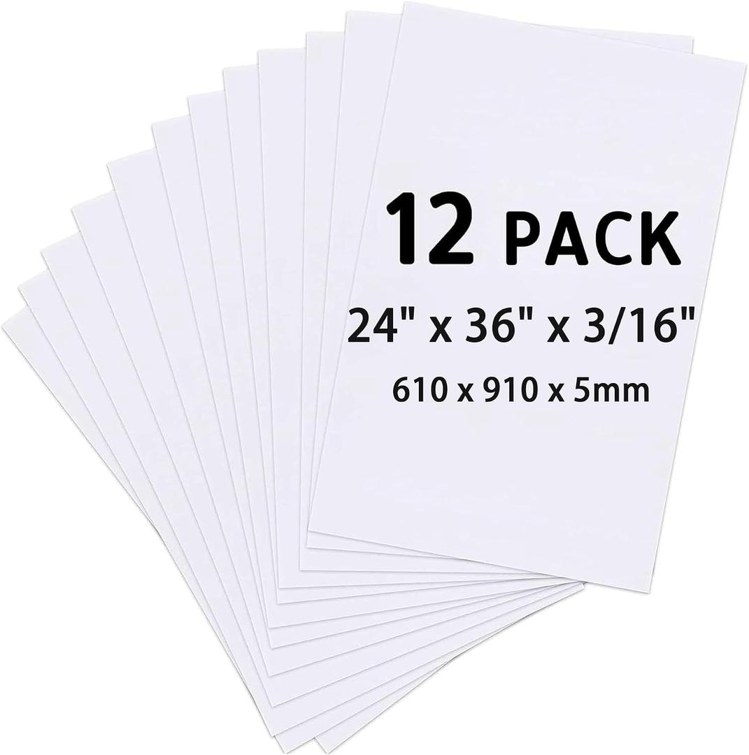 Foam Board 24" x 36", 12 Pack White Foam Poster Board, 3/16" Thick Foam Core Board, Double-Sided Large Poster Board for Crafts, School Projects, Painting, Presentation & Display, 24*36in