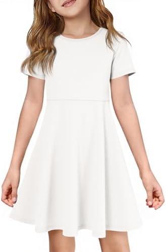 Imily Bela Girls Summer Short Sleeve Dress A Line Swing Basic Skater Twirl Party Dresses 11-12 Years