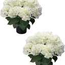 20” Artificial Hydrangea Plants Outdoor in Pots, UV Resistant Faux Hydrangea Bushes for Front Porch, Realistic White Fake Flowers for Patio Garden Entryway Indoor Home Decor, Set of 2 (2)
