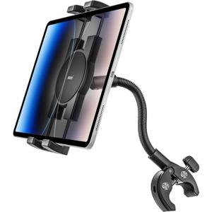 Gooseneck Tablet Holder for Wheelchair/Stroller/Golf Cart/Boat/Mic stand/Indoor Cycling Bike/Gym Bicycle Handlebar Clamp, Compatible with 4.7-13" iPad Pro/Air/Mini, iPhone, Galaxy, Fire HD, E-book