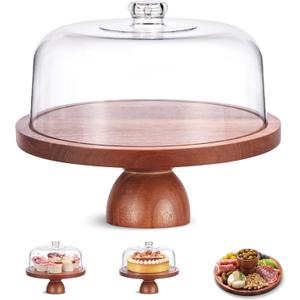 Kootek Wood Cake Stand with Lid, 2-in-1 Wooden Cake Plate & Covered Charcuterie Board, Footed Cake Container Dessert Display Holder with Dome Cover for Weddings, Parties, Bakeries (12 Inch)