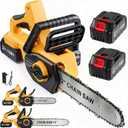 Battery Powered Chainsaw, 12" & 16" Dual Guide Plate Electric Cordless Chainsaw, Brushless Motor with Dual Safety Switch, Auto Oiler & Oil Output Control Switch for Wood Tree Pruning Cutting