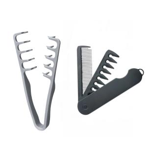 Voluminous Wide-Toothed Hair Comb Travel Folding Design Wide Fine-Toothed Dual-Purpose Set Men's Fluffy Texture, ABS Plastic with Textured Grip
