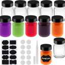 1 oz Juice Glass Shot Bottles with Black Lids & Labels and Pen, Wide Mouth Small Glass Bottles for Ginger, Leakproof Travel Mini Clear Jars for Wellness Shot, Ginger Shots (10)