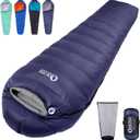 Down Sleeping Bag for Adults 0F 10F 15F 20F Backpacking Sleeping Bag for Cold Weather with Compression Sack, Blue 