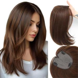 Hair Toppers for Women Large Base Toppers Hair Pieces for Women with Thinning Hair Clip Ins Fake Bangs Perfect Solution for Thinning-hair and Stylish Upgrade 15 Inch (Light Brown)
