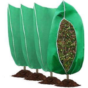 Ideal Swan 4 Pack Plant Covers Freeze Protection for Winter, Winter Plant Cover with Zipper Drawstring Frost Cloths for Outdoor Plants, Winter Tree Covers Freeze Protection (23.6" x 31.5",Green)