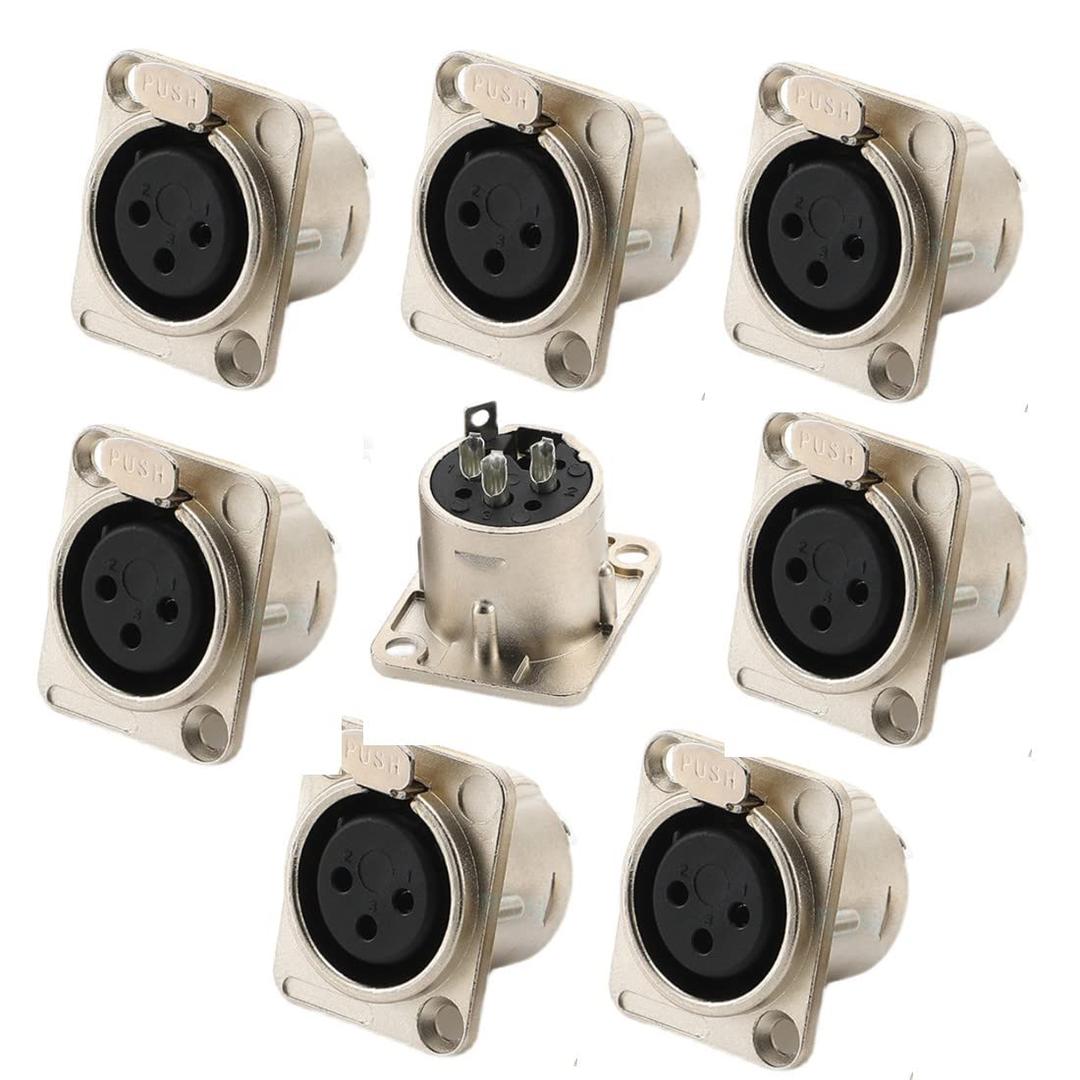 XLR Female Jack 3 Pin Panel Mount Jacks, XLR Female Socket Audio Speaker Microphone Connector 8Pcs,Silver Metal Housing