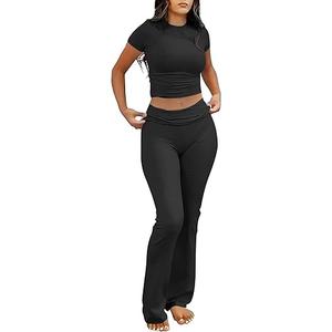 ANRABESS Lounge Sets for Women 2 Piece Foldover Yoga Flare Leggings Pants Crop Tops Casual Y2K Outfits Matching Tracksuit Set L