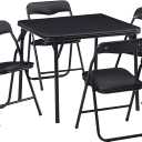 VECELO Kids Folding Activity Table and Chairs 5 Piece Set, Portable, with Ultra Soft Padded Cushion, Classic Black