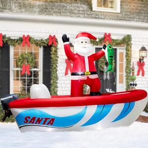 10FT Long Christmas Inflatable Santa Fishing on a Boat, Christmas Captain Santa Claus Outdoor Blow up Inflatable Santa Giant Garden Yard Lawn Decor