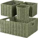 OIAHOMY Wicker Baskets for Organizing, Large and Small Shelf Baskets Set, Handwoven Bins for Storage,Paper Rope Home Organizers, Set of 4-Green