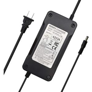 42V 3A Power Supply Adapter Charger for 36V 10S Lithium Li-ion Battery Pack with 5.5x2.5mm DC Plug and 5.5x2.1mm Adapter