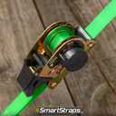 SMARTSTRAPS Retractable Ratchet Tie Down Straps (4 PK) 1,500lb Break Strength, 500lb Safe Work Load, Standard Duty, Secure and Haul ATVs, Lawn Tractors, Cargo, Boxes and Other Small Equipment (Green)