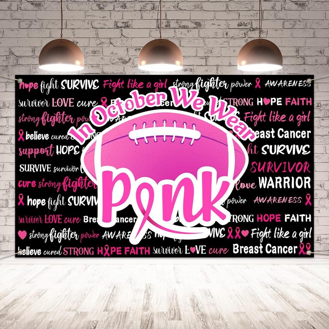 Breast Cancer Awareness Backdrop for Photography in October We Wear Pink Banner Pink Ribbon Breast Cancer Awareness Decorations and Supplies for Home