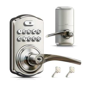 Veise Keypad Door Lock with Handle, Keyless Entry for Front Door & Bedroom, Electronic Lock with Code, Auto-Locking, Easy Installation, Passage Mode, Satin Nickel