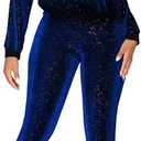 WOKANSE Women's Sequin Glitter Long Sleeve Sweatshirts and Skinny Long Pants Two Piece Outfits (XX-Large, 3-blue)