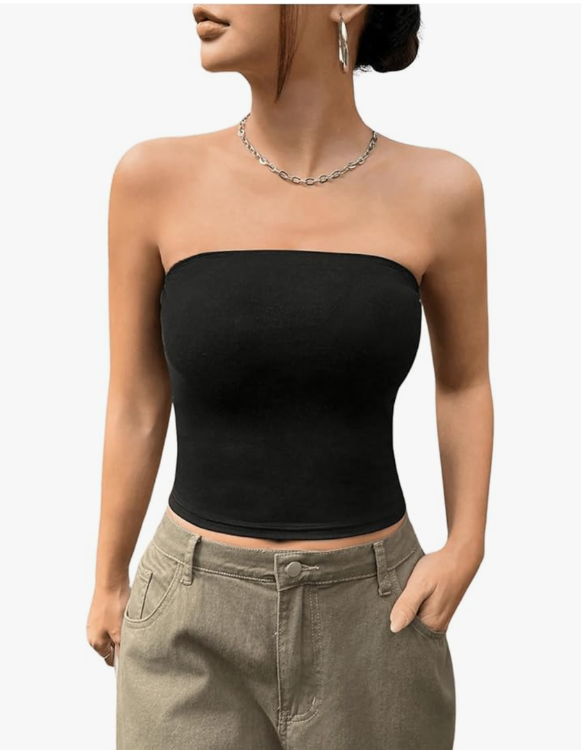 Floerns Women's Solid Bandeau Cropped Tops Strapless Sleeveless Crop Tube Top Black, S