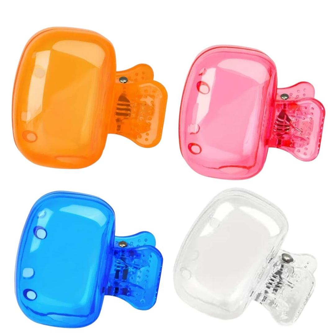 4 Pack Portable Toothbrush Head Protector, Protective Portable Plastic Clip's Toothbrush Cover for Household Travel, Camping, Bathroom, School, Work (Pink,Blue,White,Orange, Small)