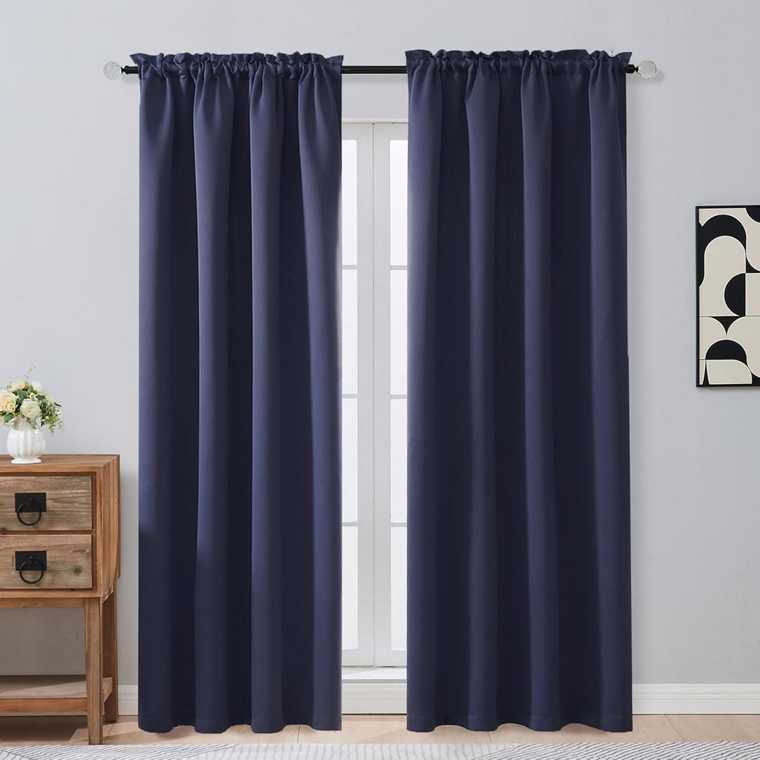 OVZME Navy Blue Blackout Curtains 84 Inches Long 2 Panels Set, Solid Thermal Insulated Soft Blackout Curtains for Bedroom, Dual Rod Pocket Window Treatments Drapes for Living Room, 2x50Wx84L Inches