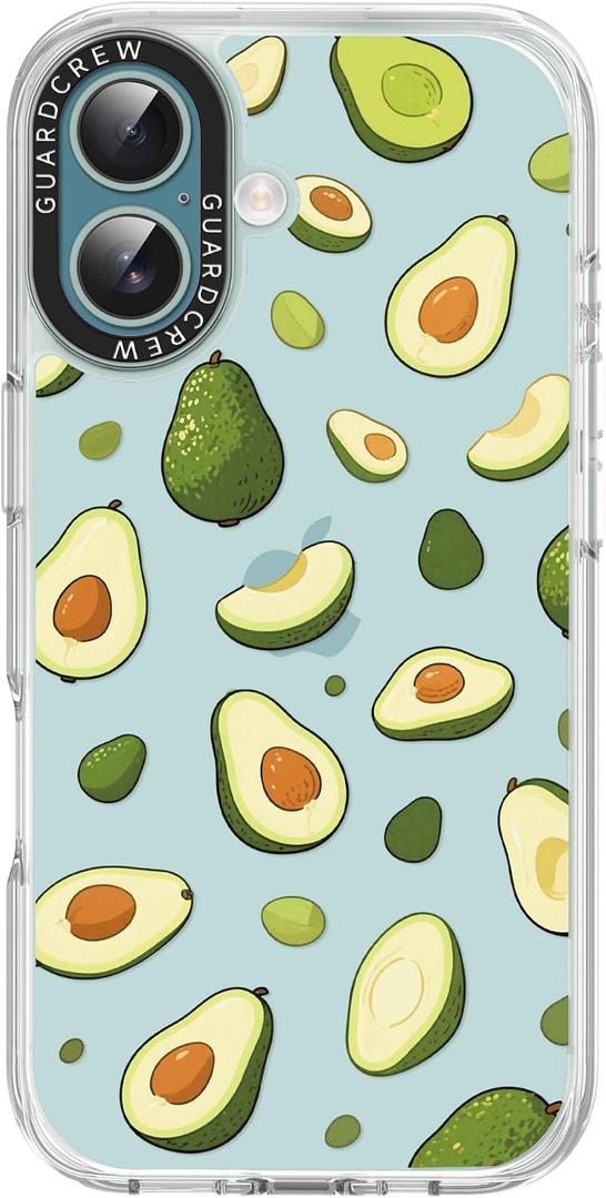 for iPhone 16 Case, [Avocado] Cool Aesthetic Pattern for Women, [11FT Military-Grade Drop Tested] Slim Crystal Clear Shockproof TPU Bumper Phone Cover, 6.1"