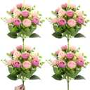 TURNMEON 40 Heads Fake Roses Artificial Flowers for Outdoors Summer Decor, 4 Bouquets UV Resistant Fake Flower Bouquet Faux Silk Roses for Wedding Birthday Party Home Mother's Day Cemetery Decor(Pink)