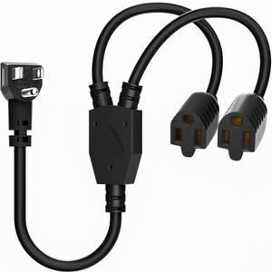 Elecan 3-Prong Y Splitter Power Extension Cord 1 FT, 90-Degree Angled Flat Plug 1 to 2 Way Outlet Space Saver, Heavy Duty Weatherproof SJTW, 16AWG 13A, 5-15P Cable Extender for Indoor Outdoor-UL