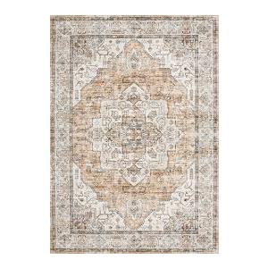 Area Rug 8x10 Washable Vintage - Soft Traditional Rugs for Living Room Large Non Slip Backing with Low Pile Farmhouse Oriental Retro Carpet for Bedroom Dining Room or Home Office - Orange