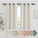 NICETOWN Natural Short Linen Cafe Curtains for Kitchen, Thick Flax Small Window Treatments Semi Sheer Privacy Assured with Light Through for Cafe/Bathroom, W42 x L48, 2 Panels