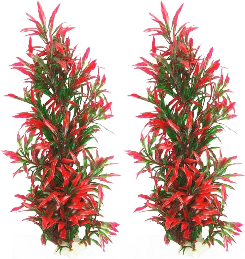 Tfwadmx Large Aquarium Plants Artificial Water Seaweed 2 Pcs About 13 Inch for Fish Tank Decor Plastic Plant for Betta Shrimp Red Gladiolus