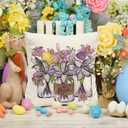 Happy Easter Purple Lily Pillow Covers Watercolor Eggs Bunny 18 x 18 Inch Throw Pillows, Spring Anniversary Celebration Seasonal Decorative Farmhouse Cushion Case for Sofa Couch Set of 4