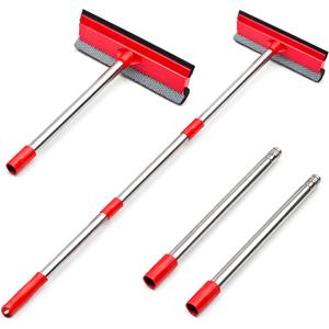 DSV Standard Window Squeegee, 2-in-1 Window Cleaner with 55" Extension Poles, Window Washing Kit, Glass Door Cleaner, Multi-Use Car Windshield Cleaning Tool with Long Handle for High Outdoor Windows