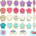 50 Pcs Self Adhesive Chenille Patches for DIY Clothing, Paw Print Smile Face Heart Sew on Sticker for Clothing Fabric Jackets Jeans Repair