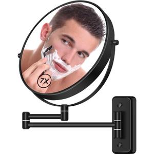 8 Wall Mounted Magnifying Makeup Mirror 1X/7X Wall Mount Mirror Swing Arm Two-Sided 360 Swivel Bathroom Shaving Mirror for Men and Women in Hotel/Home, Black