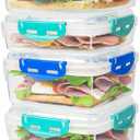 4 PCS Sandwich Containers - 100% Airtight & BPA-Free & Microwave & Dishwasher Safe Kitchen Storage Containers with Upgraded Snaps, 2 heightened Containers for Lunch Boxes and 2 normal version