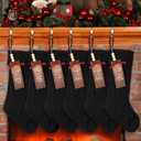 Zubebe 6 Sets Christmas Stockings 18 in Large Xmas Knitted Stockings Kit Knit Xmas Stocking Metal Stocking Holder Name Tags with Pen for Family Holiday Party Fireplace Mantel Decor(Black)