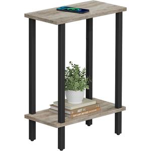 TUTOTAK Small Side Table, Narrow End Table, Skinny Sofa Table, Slim Nightstand, Couch Table, Living Room, Bed Room, Greige TB01BG062 (2-Tier7.9"D x 15.8"W x 22.5"H)