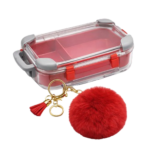 12Pack Grey and Red Clear Containers with Fluffy Ball KeyChain