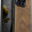Carveit Magnetic Wooden Case for iPhone 16 Pro Case, Solid Wood & Black Soft TPU Shockproof Cover, Compatible with MagSafe Wireless Chargers (Natural Grain) Walnut